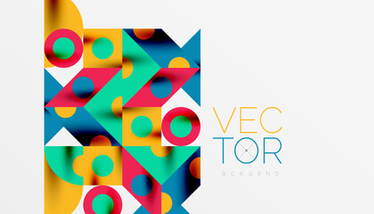 Fototapeta premium Colorful triangles circles square geometric design. Abstract background for wallpaper, banner, backdrop, card, book Illustration, landing page