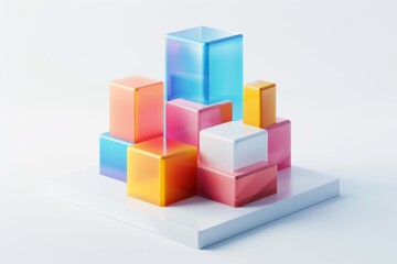 Obraz premium Abstract Futuristic 3D Render Minimalistic Style with Floating Geometric Shapes Isometric Design, Light Color Theme, Bright Background, and Soft Lighting