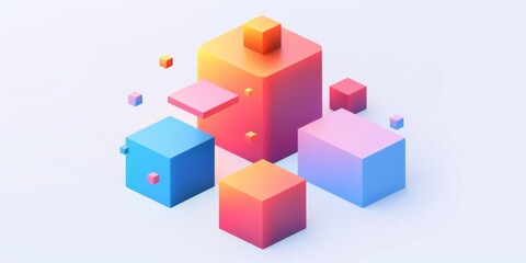 Fototapeta premium Abstract Futuristic 3D Render Minimalistic Style with Floating Geometric Shapes Isometric Design, Light Color Theme, Bright Background, and Soft Lighting