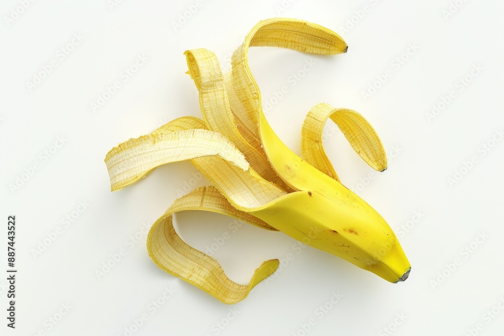 Poster A fresh peeled banana sitting on a white surface