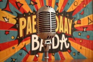 A 3D rendering showcases a vintage radio station microphone featuring a Radio Day sign against a vibrant multicolored backdrop to capture the essence of World Radio Day