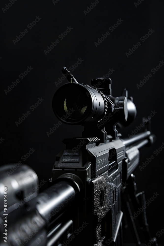 Aufkleber close-up image of a rifle with a scope, useful for editorial or commercial use