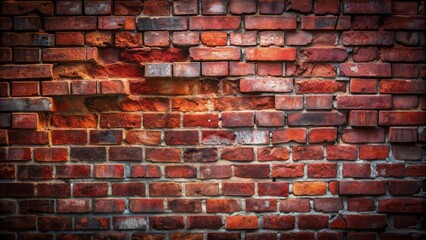 Fototapeta premium Ominous dark red brick wall background with worn texture, subtle cracks, and faded mortar, evoking a sense of foreboding and decay.