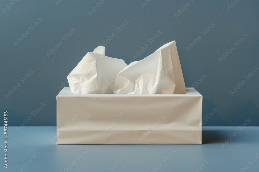 Poster A simple white tissue box placed on a table, suitable for use in various settings such as offices, homes, or public spaces