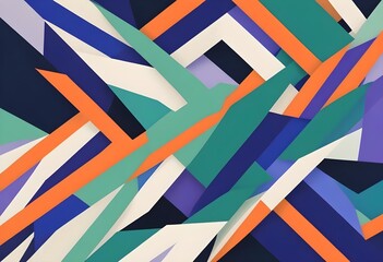 Colorful abstract geometric pattern with overlapping diagonal shapes in various vibrant colors including orange, green, blue, purple, and black