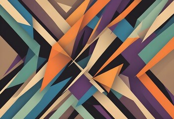 Colorful abstract geometric pattern with overlapping diagonal shapes in various vibrant colors including orange, green, blue, purple, and black