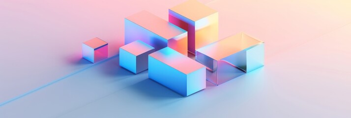 Obraz premium Abstract Futuristic 3D Render Minimalistic Style with Floating Geometric Shapes Isometric Design, Light Color Theme, Bright Background, and Soft Lighting
