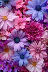 Close-up shot of a colorful bouquet with various shades of purple and pink flowers