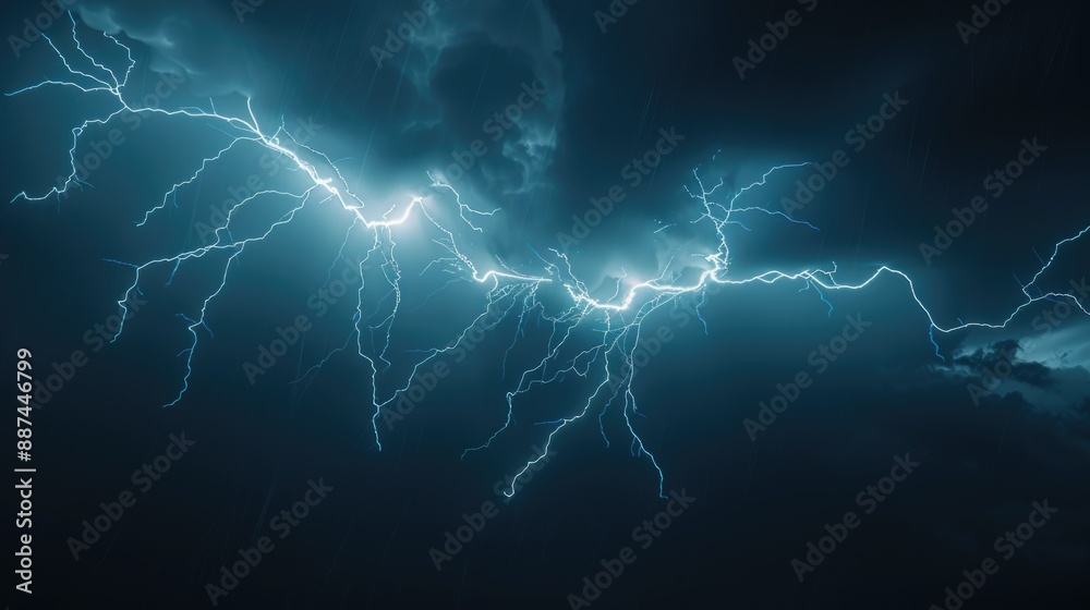 Poster A group of lightning flashes illuminating the dark sky, with no clouds or objects visible