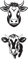 Black and White Cow Head Silhouette portrait, logo, element. Vector illustration