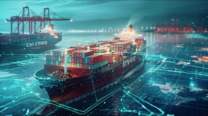 Futuristic cargo ships use tech for logistics.