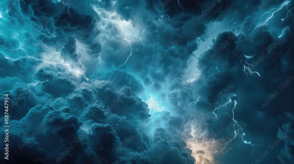Aufkleber a large cloud filled with numerous lightning bolts, suitable for weather or science-related uses