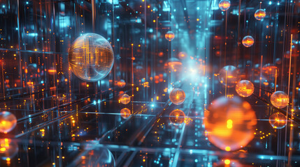 Exploring Quantum Realms: Glowing Qubits in an Advanced Computing Laboratory (16:9)