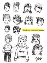 cute doodle cartoon face vector people,Faces of children,Cute cartoon boys and girls