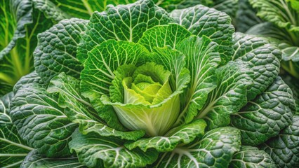 Fototapeta premium Vibrant green blooming arrow of Chinese cabbage with delicate white florets unfolding from crunchy emerald green tightly packed leaves.