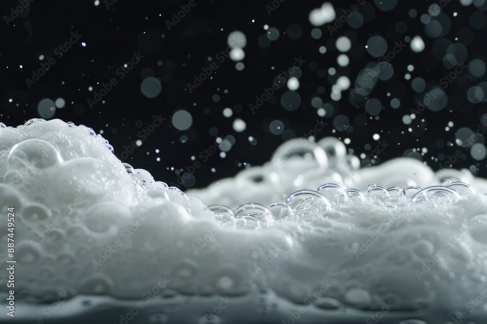 Poster A close-up shot of a foamy surface with bubbles, suitable for use in science and technology contexts