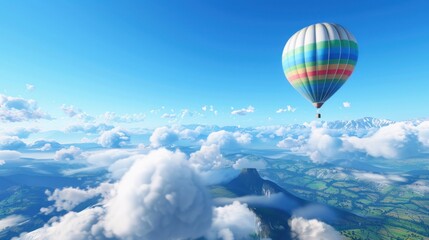 Fototapeta premium hot air balloon flying with bright clouds
