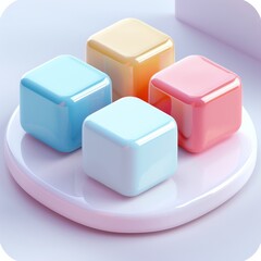 Obraz premium Abstract Futuristic 3D Render Minimalistic Style with Floating Geometric Shapes Isometric Design, Light Color Theme, Bright Background, and Soft Lighting