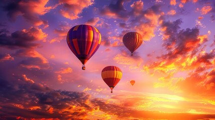 Naklejka premium Hot air balloons fly at night