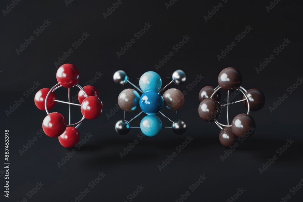 Poster close-up shot of three distinct color balls placed on a dark, matte surface