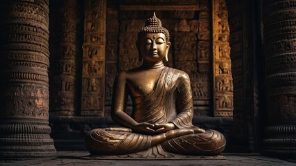 A giant gold-plated Buddha statue in a Thai temple reflects the country's rich Buddhist culture and artistry