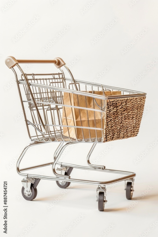 Aufkleber A shopping cart with a basket placed on top, useful for storing and carrying items