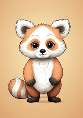 A cute red panda in an illustration style, in the style of vector graphic character design, cute cartoon character design with big eyes and simple shapes