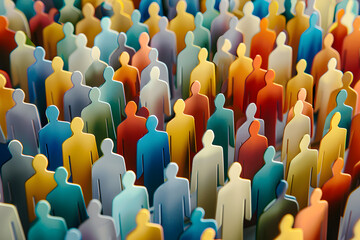 Fototapeta premium Paper cut out of a large crowd of people standing together. Diverse community and teamwork concept