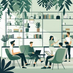 Modern Office Collaboration with Green Accents