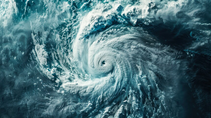 Powerful hurricane winding over the vast blue ocean.