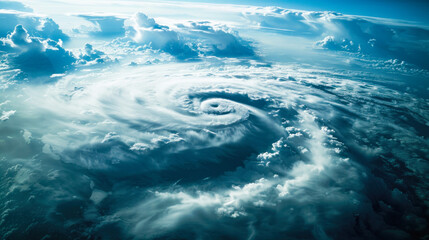 Eye of a hurricane with swirling clouds around it.
