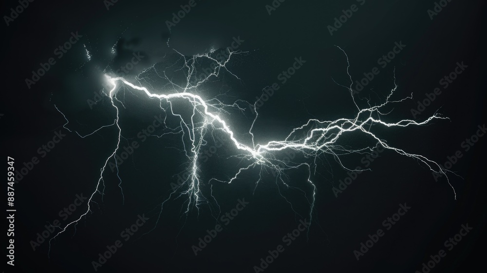 Poster a lightning bolt striking the dark sky with bright light and electricity, suitable for use in scienc
