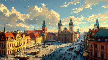 Fototapeta premium Krakow's Old Town with its medieval architecture and bustling market square. 