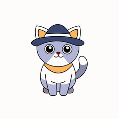 Vector illustration of a cute Halloween cat in a hat for International Cat Day with a minimalist and unclean aesthetic on a white background
