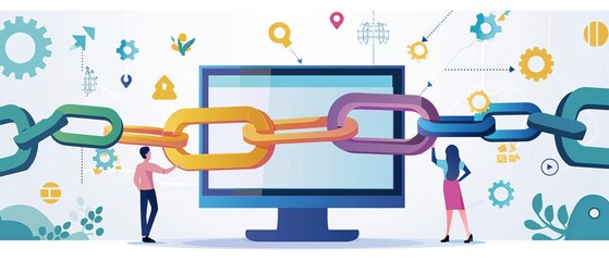 Backlink building strategy, professional outreach, high-quality links, modern office setting, high-resolution, vibrant colors, realistic style