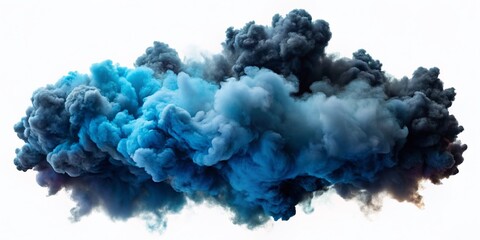 Fototapeta premium Dark cloud of dense smoke with blue hues cut out on transparent background
