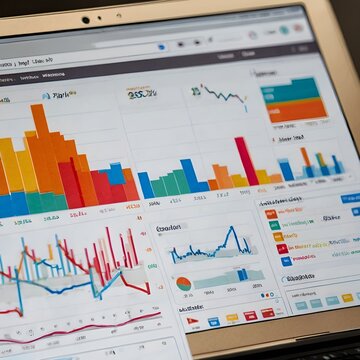 Colorful charts and graphs on black background for data analysis and presentation.