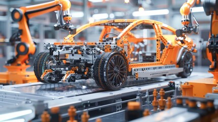 Fototapeta premium Factory producing electric cars with robots.