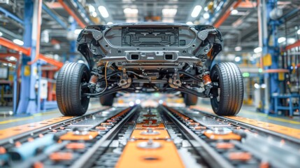 Fototapeta premium Factory producing electric cars with robots.