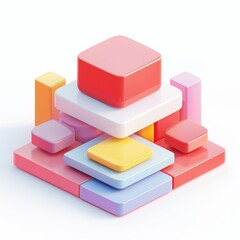 Obraz premium Abstract Futuristic 3D Render Minimalistic Style with Floating Geometric Shapes Isometric Design, Light Color Theme, Bright Background, and Soft Lighting