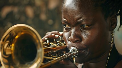 Obraz premium African female athlete listening music after workout. 