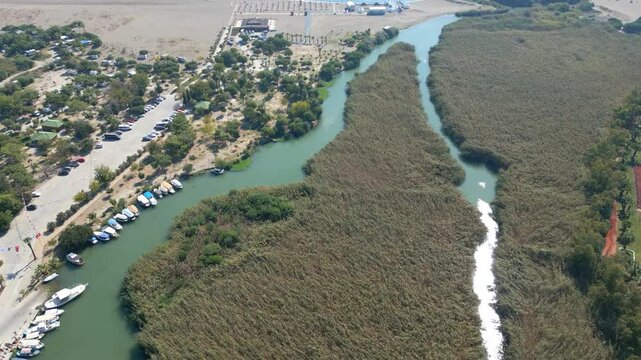 An aerial view of beautiful Mugla Ortaca Sarigerme. High quality 4k footage