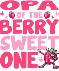 A playful design with a strawberry character and the words 