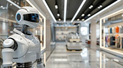 Female robot assisting customers in a high-end retail store
