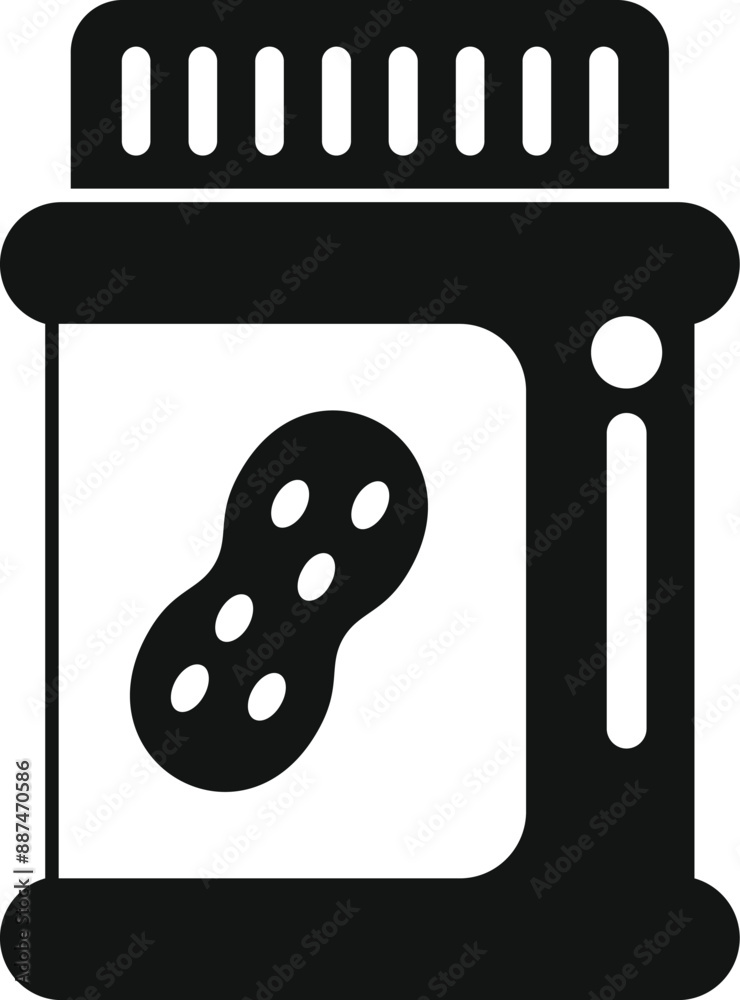 Poster black and white icon of a peanut butter jar, perfect for representing breakfast spreads