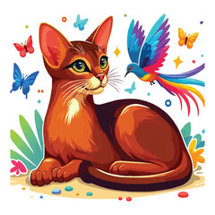 Abyssinian vector illustration isolated on white background, bright colorful , cartoon style