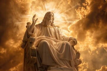 Fototapeta premium A statue of Jesus sitting on a throne, suitable for religious and inspirational contexts