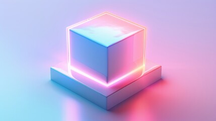 Obraz premium Abstract Futuristic 3D Render Minimalistic Style with Floating Geometric Shapes Isometric Design, Light Color Theme, Bright Background, and Soft Lighting