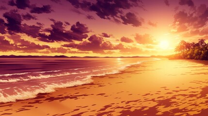 Fototapeta premium Anime style art landscape of beach on evening 