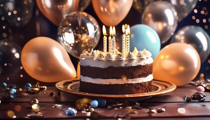 Birthday bash with cake and balloons 